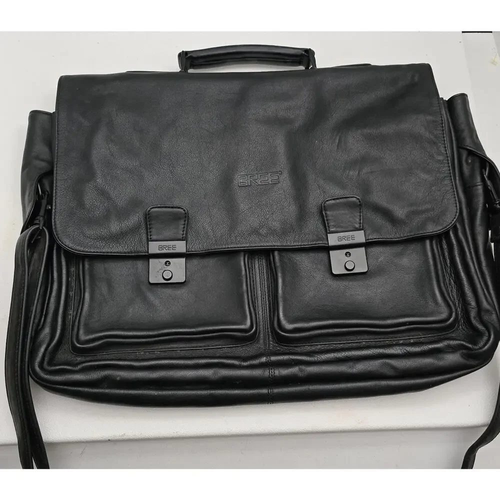 BREE of Germany LEATHER BRIEFCASE Laptop Bag Document Bag Black